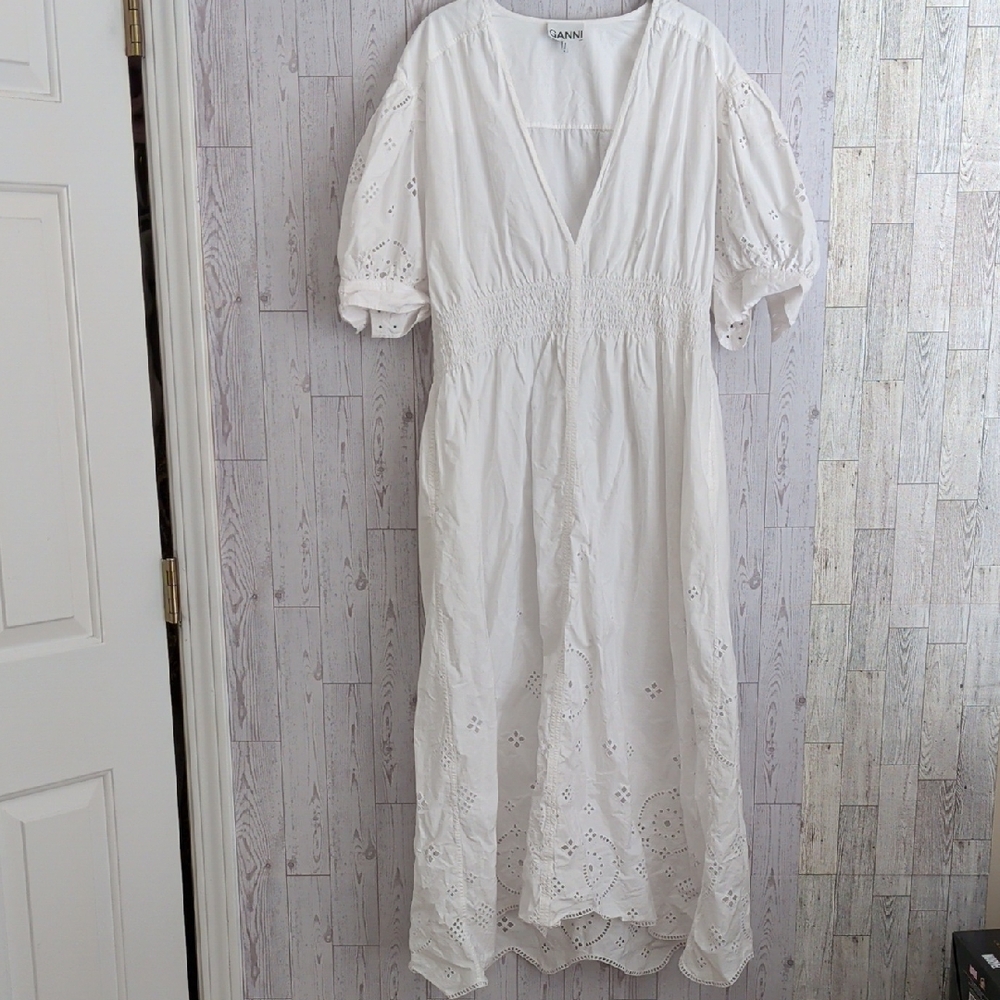 Ganni Broderie Anglaise Organic Cotton Midi